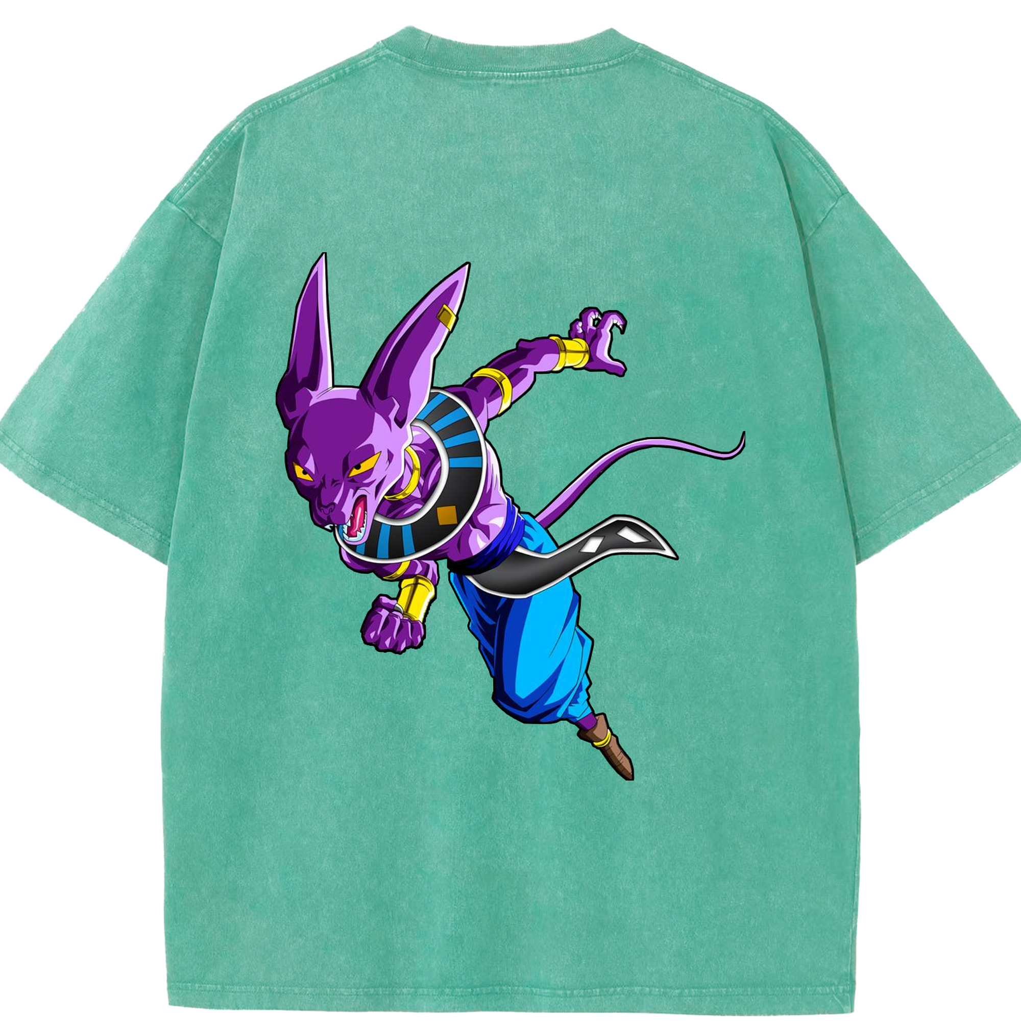 （画像用） ドラゴンボール ビルス 破壊神ビルス DRAGON BALL Beerus Birusu 綿100% ヴィンテージ風 半袖Tシャツ（背面プリント）